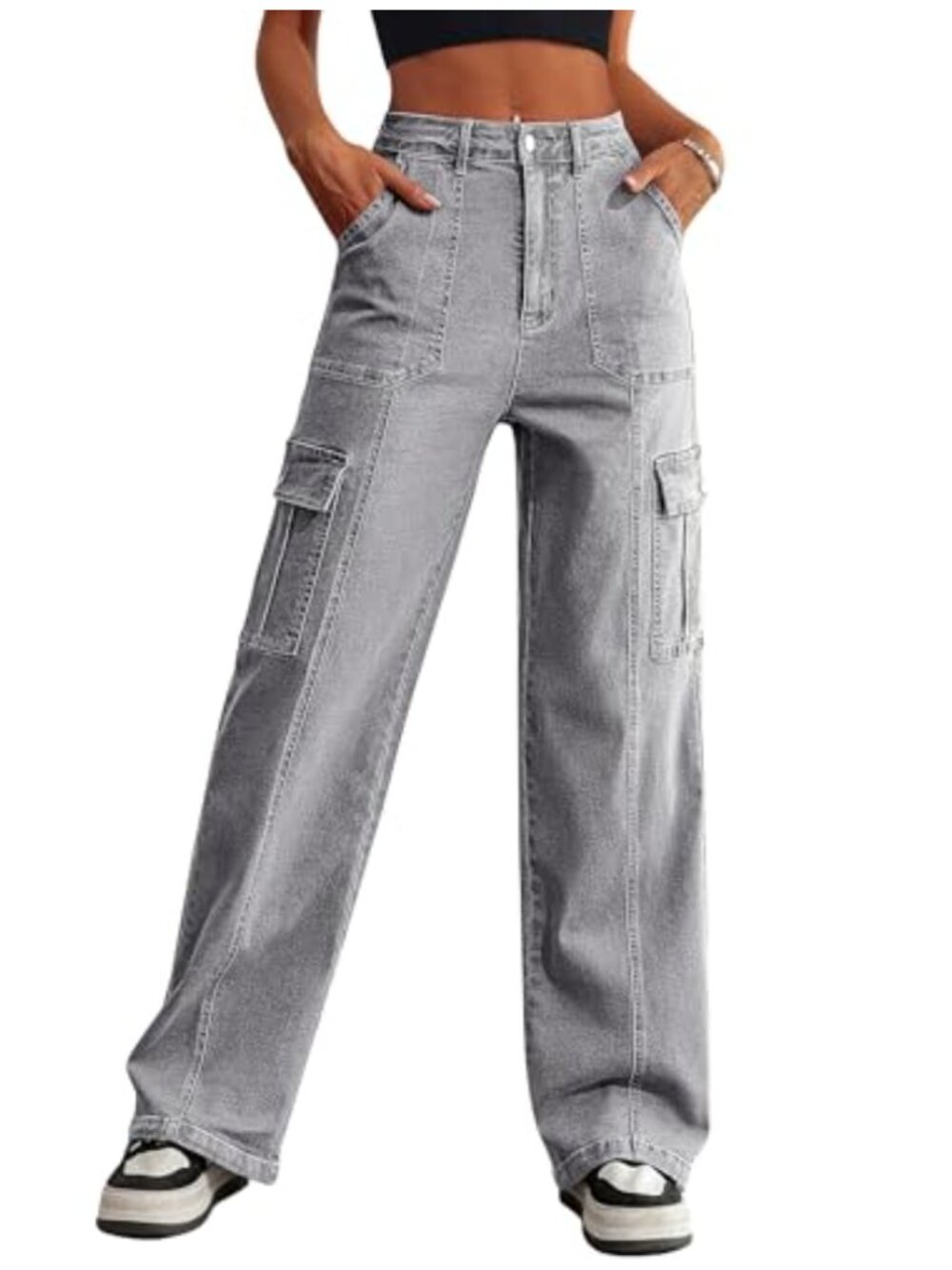 Eddoyee Cargo Pants Women Stretch High Waisted Wide Leg Drawstring Ankle